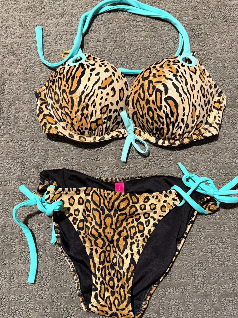 Leopard Print Bikini with Aqua Ties